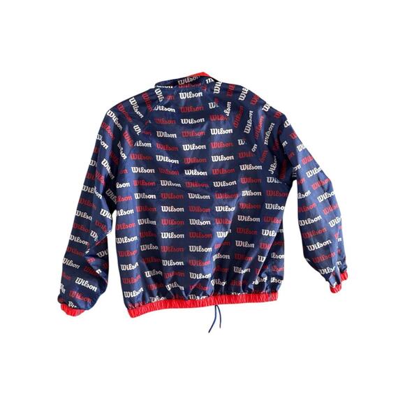 VTG Wilson Mens XL Windbreaker Jacket All Over Logo Retro Print Red White Blue - Picture 5 of 6